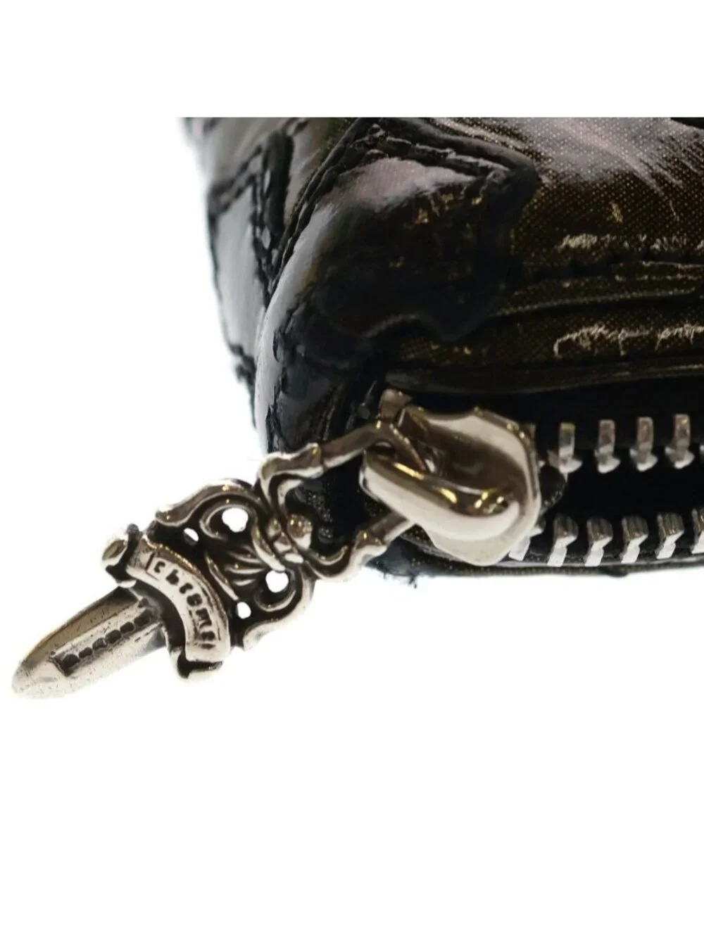 Chrome Hearts Rec Zip Quilted Cemetery Cross Lame Wallet
